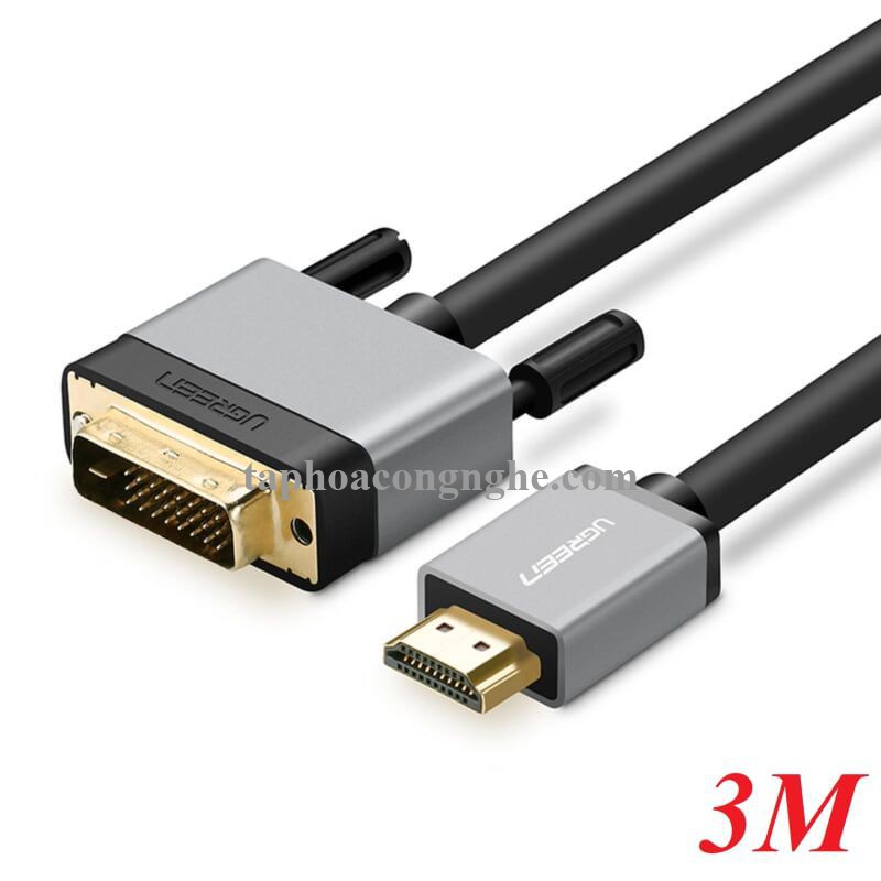 Ugreen 20888 3M màu Đen Cáp chuyển đổi HDMI sang DVI 24 + 1 thuần đồng cao cấp HD128 30020888